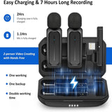 Load image into Gallery viewer, 2 Pack Professional Wireless Lavalier Microphone for iPhone iPad Android with Adapter Included Noise Reduction Plug-Play Clip on Lapel Mic for Live Streaming,YouTube, Recording, Vlog, Facebook,TK